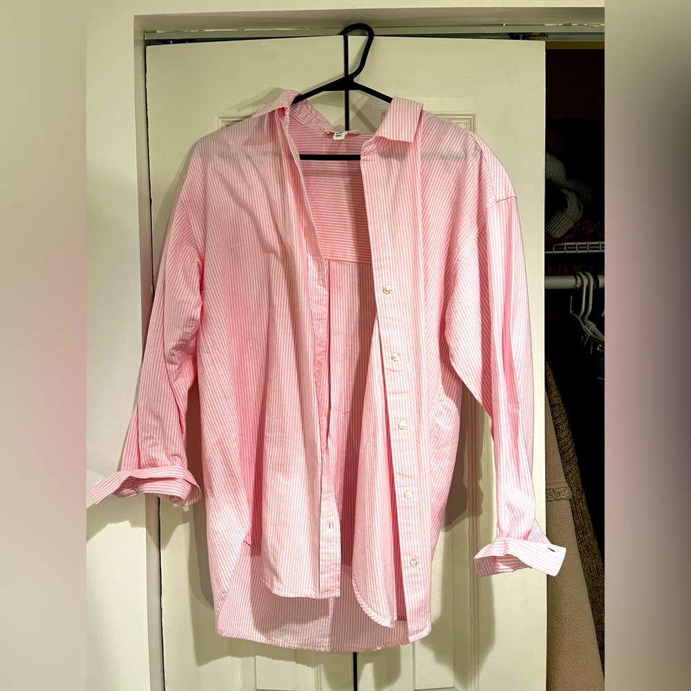 Beachlunchlounge pink and white coastal striped button down size S new w/o tags